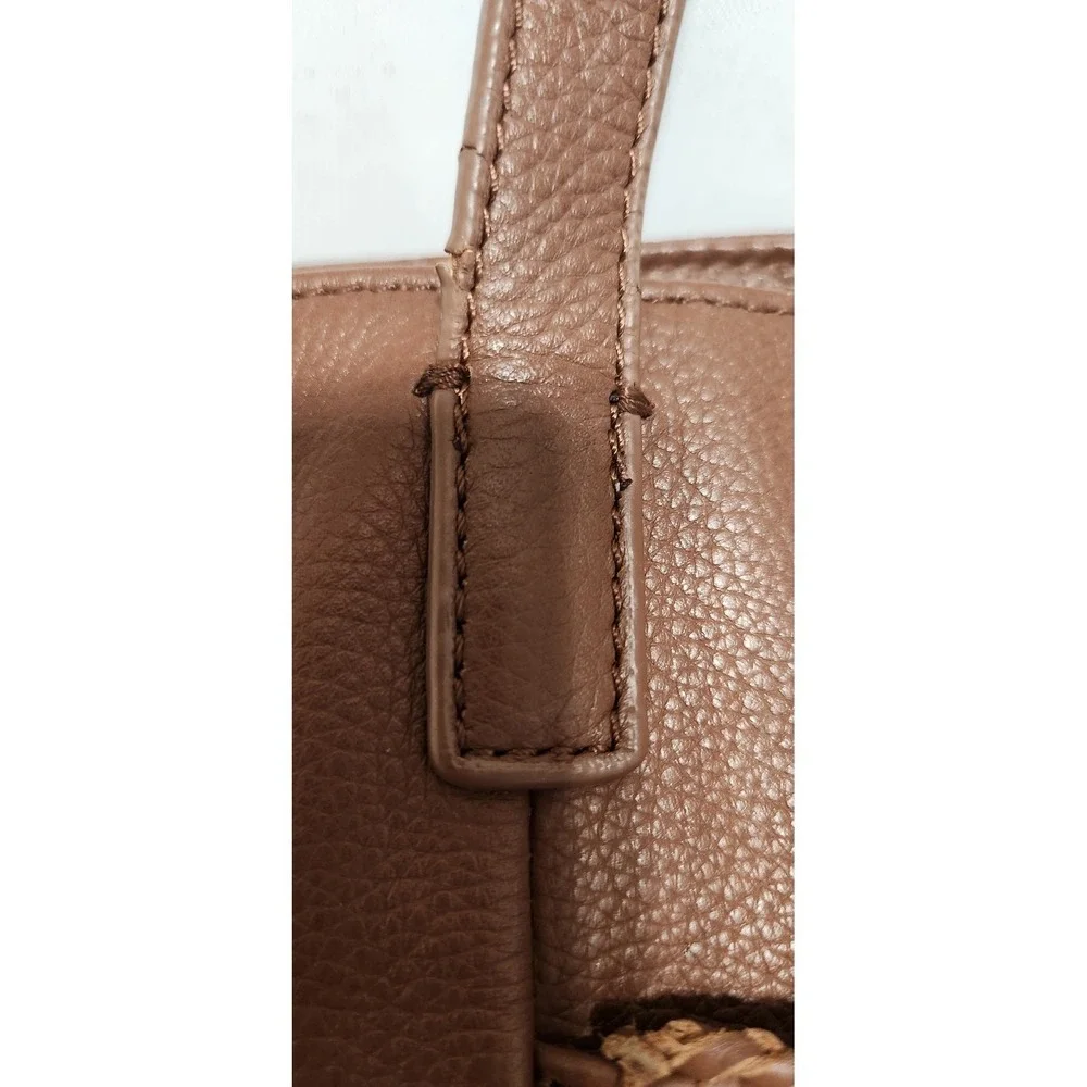 Lucky Brand Cognac Brown Pebbled Leather Tote Bag with Tassel and Clover Charm